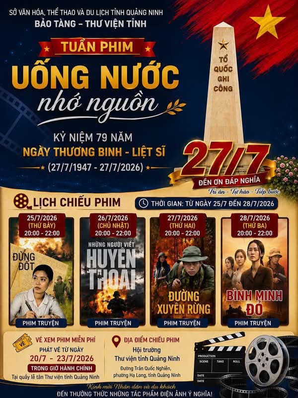 Tăng cường tuyên truyền Tuần phim kỷ niệm  79 năm Ngày Thương binh - Liệt sĩ (27/7/1947 - 27/7/2026)